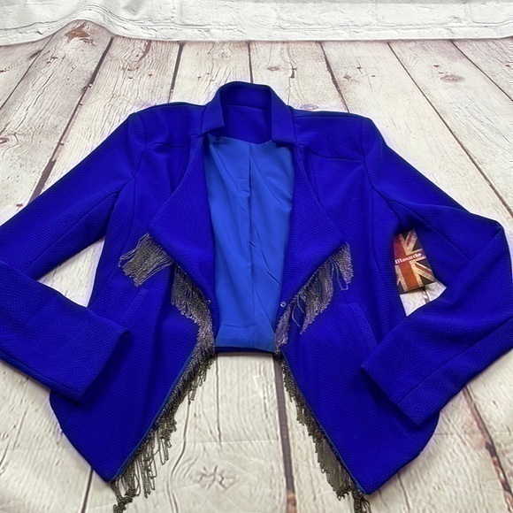one monarchy Jackets & Blazers - NWT Royal blue blazer with gray chain fringe small One Monarchy